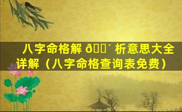 八字命格解 🐴 析意思大全详解（八字命格查询表免费）